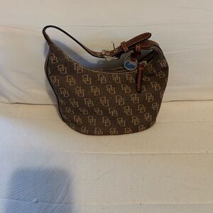 Dooney & Bourke Brown Monogram Shoulder Bag with Leather Trim